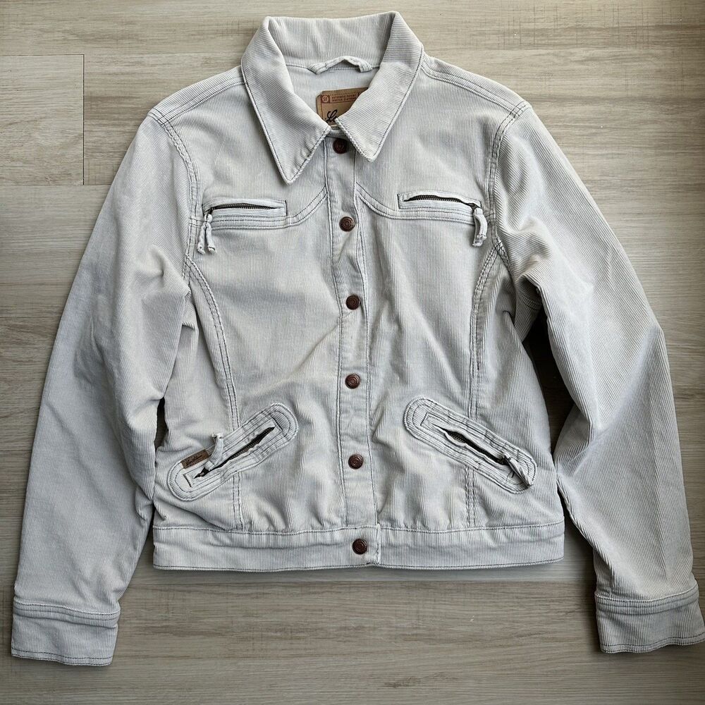 LEVI'S Strauss Vintage Corduroy Trucker Jacket Large 12/14 Misses Ivory Y2k